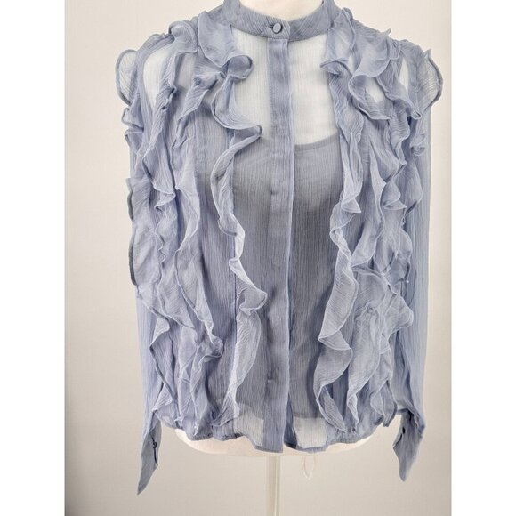 NWT J. Crew 100% Cupro Sheer Ruffle Front Blouse Size 00 Light Blue OP $79.99 - Picture 1 of 11